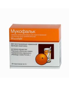 Plantain oval semyan shell - Mukofalk granules for suspension for oral administration with the aroma of an orange 5 g 20 pcs. missouri Pharmacy Online - missouri.buy-pharm.com