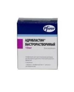 doxorubicin - Adriblastin quick-dissolving lyophilisate d / r for in / vessel. and in / bubble. enter 10 mg bottle 1 pc. missouri Pharmacy Online - missouri.buy-pharm.com